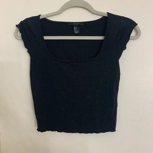 Frill Edge Square Neck Black Crop Top
